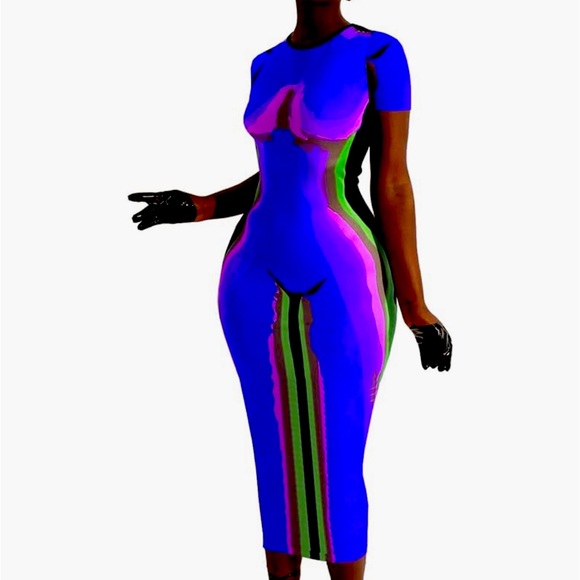 Colorblock Blue Dress - Picture 1 of 2